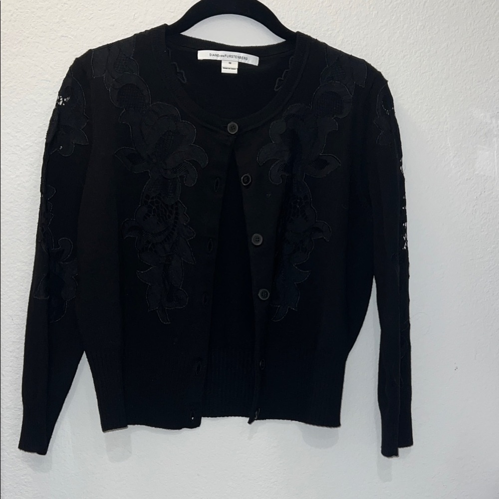 DIANEvonFURSTENBERG Black Women's Cardigan with Floral Accents